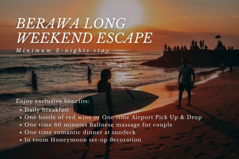 Enjoy a long weekend getaway in Canggu at Swarga Suites Bali Berawa with breakfast, romantic dinner, massage, and exclusive couple experiences.