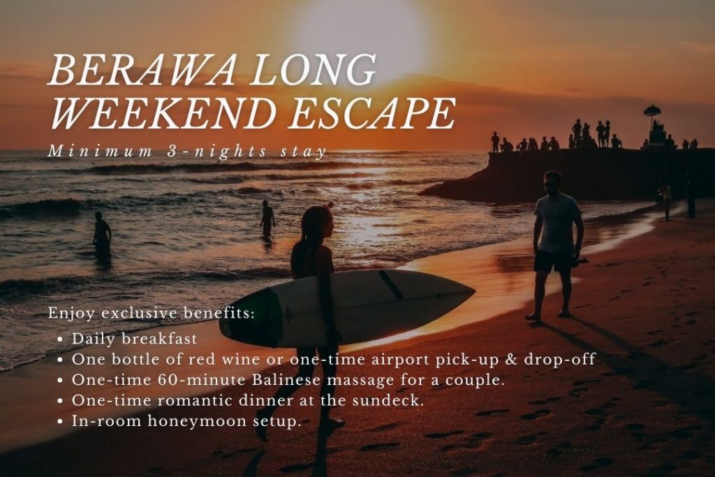 Enjoy a long weekend getaway in Canggu at Swarga Suites Bali Berawa with breakfast, romantic dinner, massage, and exclusive couple experiences.