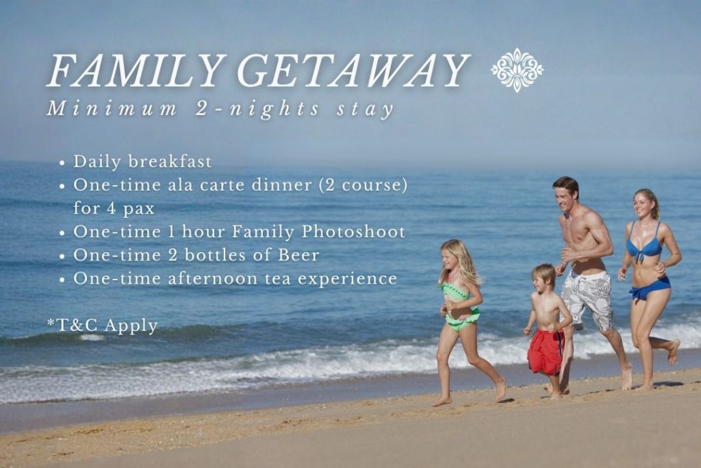 Enjoy a family getaway in Canggu at Swarga Suites Bali Berawa with breakfast, family photoshoot, dinner for 4, afternoon tea, and beachfront experiences.