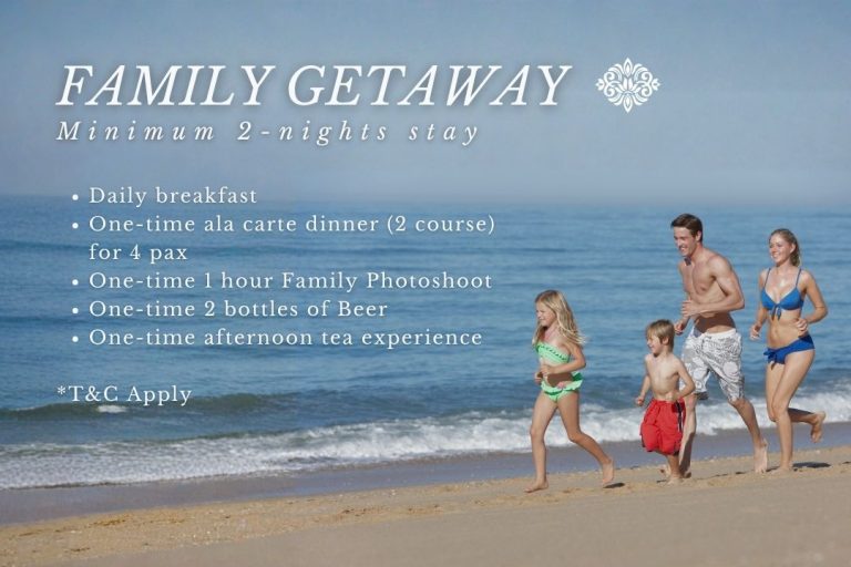 Enjoy a family getaway in Canggu at Swarga Suites Bali Berawa with breakfast, family photoshoot, dinner for 4, afternoon tea, and beachfront experiences.